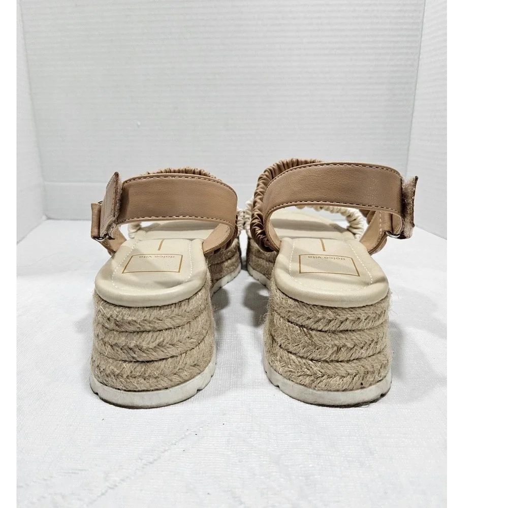 Dolce Vita Mizza Platform Espadrille Sandals Cream Tan Ruched Straps Womens 6.5M